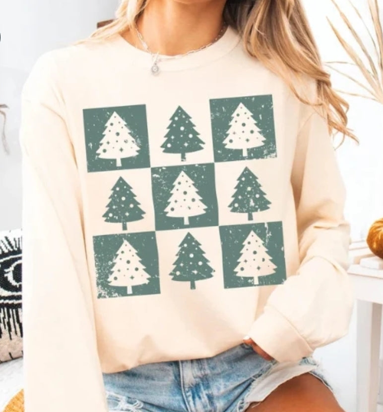 Christmas Tree Checkered Sweatshirt